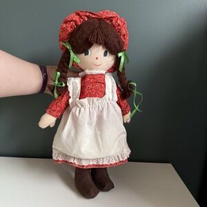 Very Rare Vintage Cloth 18" Blue Eyes Rag Doll Yarn Hair Apron Like Raggedy Anne